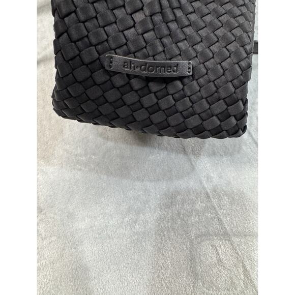 Ah-Dorned Black Woven Neoprene Fringe Tote | Soft Structured Shoulder Bag - Picture 9 of 12